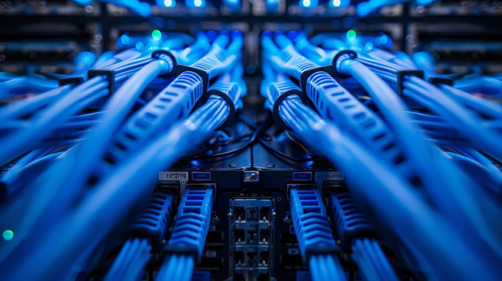  Internet LAN Cables Connected to Networking Equipment